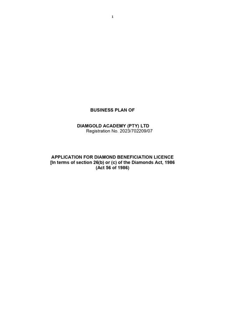Business Plan Template for Diamond Licence